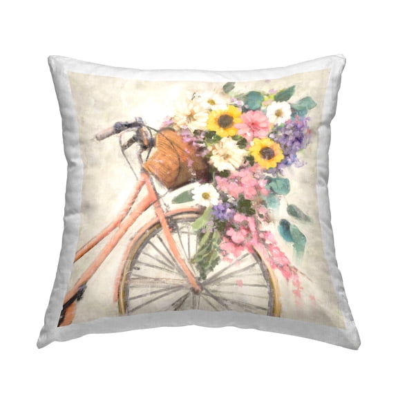 Stupell Industries Flower Swathed Bicycle Decorative Printed Throw Pillow Design by Nina Blue.