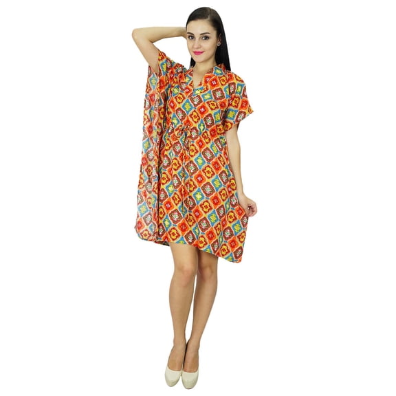 Bimba Women Printed Kaftan Dress Short Beach Cover Up Tunic Rayon Caftan