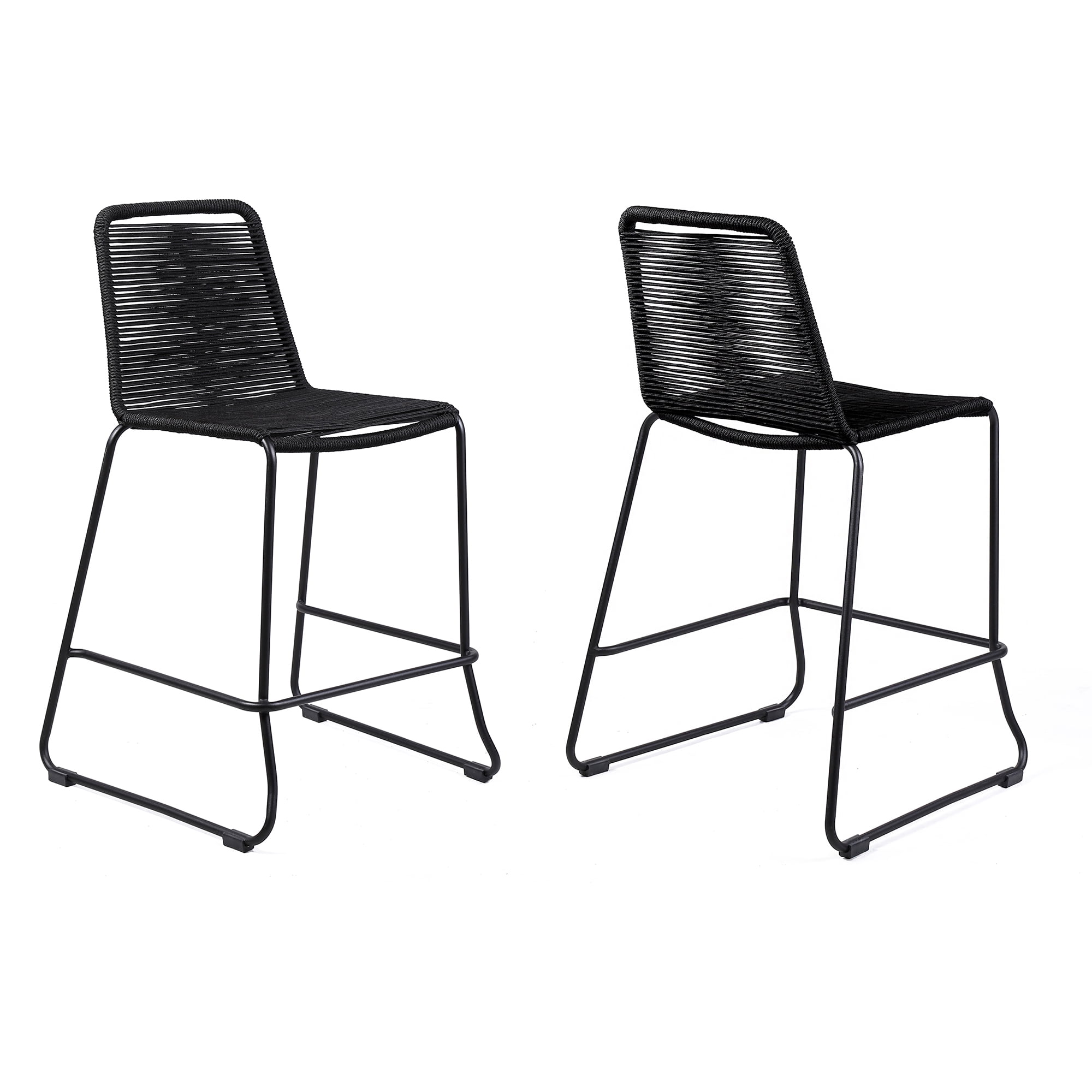 Shasta 26" Outdoor Metal and Black Rope Stackable Counter Stool - Set of 4