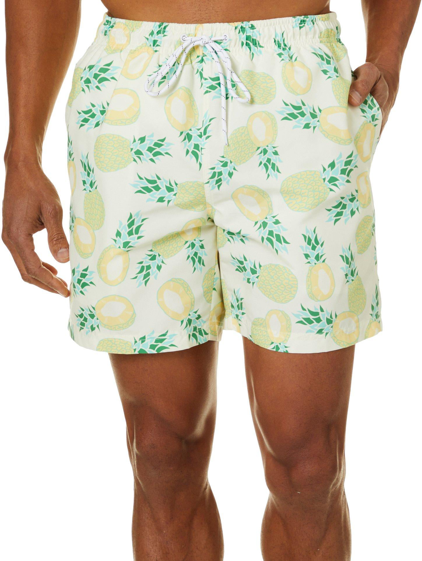 Fashion Swim Trunks Mens Board Shorts Orange Pineapple with Love Green Quick Dry Shorts