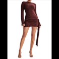thumbnail image 3 of Vestido Mini Plisado Sin Espalda para Mujer, de Larga, Tejido A Crochet, Sexy, para Fiesta Marrón Rojizo S, 3 of 7