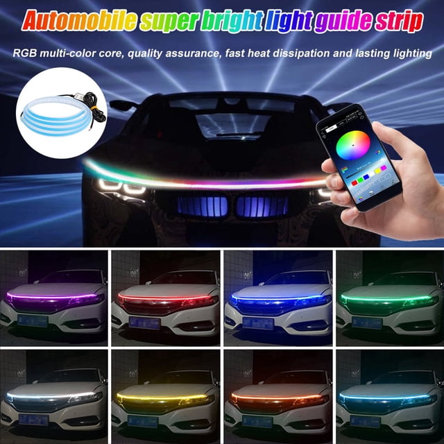 Car Hood LED Strip Light 71inch IP68 Waterproof Engine Hood Guide Light Flexible Hood RGB Decorative Running Light Exterior Auto Daytime Nighttime Headlight for Car Truck
