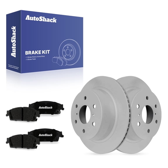 AutoShack Rear Vented Coated Brake Rotors   Premium Ceramic Pads 6-PC Brake Kit Replacement for 2014-2018 Chevrolet Silverado 1500 2014-2018 GMC Sierra 1500 ArmorStop 13.57" (344.8 mm)