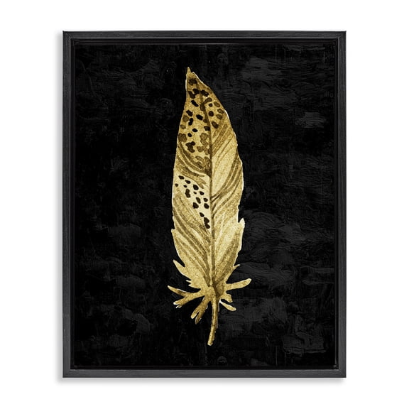 Speckled Feather on Black Black Framed Floater Canvas Wall Art, design by Kim Allen