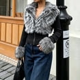 thumbnail image 5 of Sorvello Women's Faux Fur Collared Zip Up Jacket Fall Clothes Slim Fit Winter Coats Dark Gray L, 5 of 5