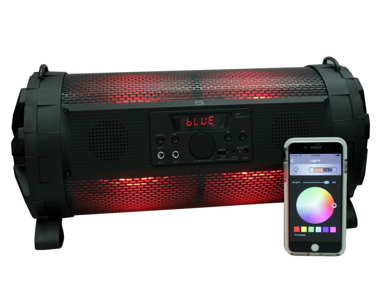 MR DJ Megatube Portable Bluetooth Speaker w/ Lights, Battery, AUX, USB