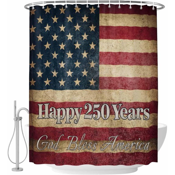 250th Anniversary Flag Shower Curtain Set - Small 36" x 72" Washable Bathtub Curtain with 12 Hooks, Vintage American Flag Waterproof Fabric Stall Shower Curtains for Bathroom/Bathtub Décor