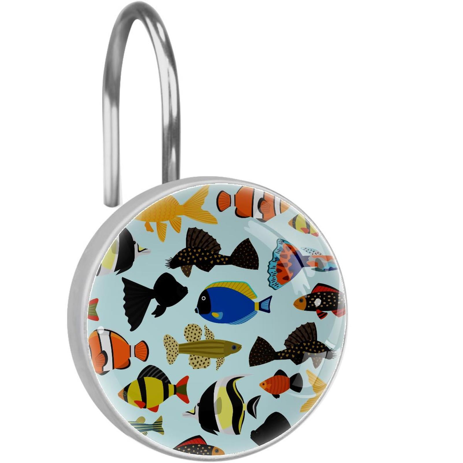 Cartoon Aquarium Fish Shower Curtain Hooks（Set of 12）for Home Hotel