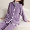 thumbnail image 5 of dazeni Flannel Button Down Pajamas for Women Set Soft Warm Fleece Pjs Outfits Fall Winter Long Sleeve Tops Trousers Sleepwear Sets with Pockets Purple Large, 5 of 6