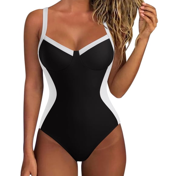 Traje de baño de una pieza SUUKSESS con control de abdomen, cuello en V, negro, talla M