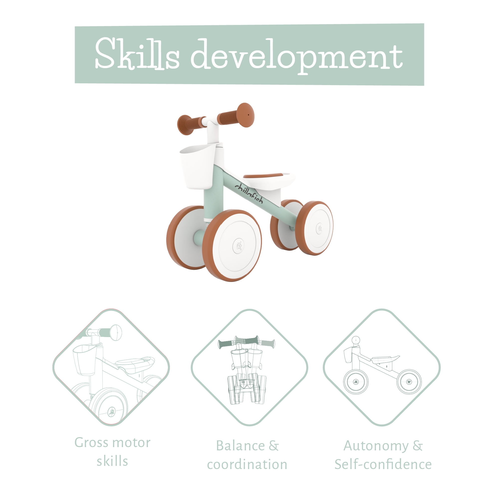 Chillafish Quadi Racer Toddler Balance Bike Ride-On Toy, Stable 4-Wheel No-Pedal Training Bike, Ages 1–3, Breeze