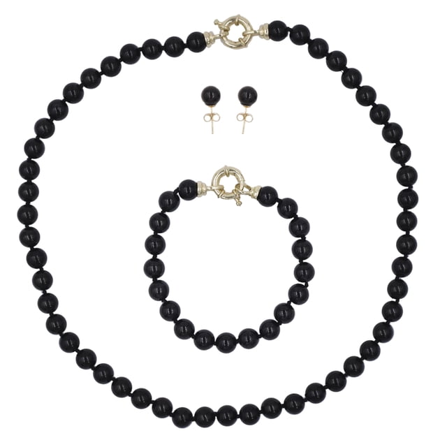 Set 3 Piezas Collar, Pulsera y Aretes Perla de Mallorca 8mm 45cm | Negro
