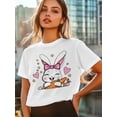 thumbnail image 6 of Women's T-Shirt Easter Rabbit Carrot Cartoon Short Sleeve Casual Tee Classic Crew Neck T Shirt for Women White, M, 6 of 7