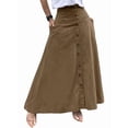 thumbnail image 3 of Women Button Down Maxi Skirts High Waist A-Line Pleated Long Skirts with Pockets Brown M, 3 of 7