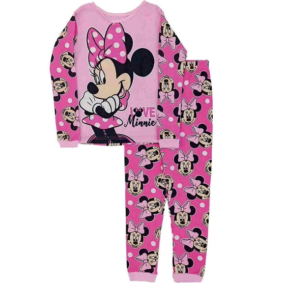 Disney Girls Pink Minnie Mouse Long Johns Thermal Underwear Base Layer Set 10