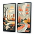 thumbnail image 3 of Designart "Graphic Retro Landscape Windmill Scene" Abstract Landscape Framed Wall Art Set Of 2 - Modern Beige Gallery Wall Frame Set For Home Decor, 3 of 6