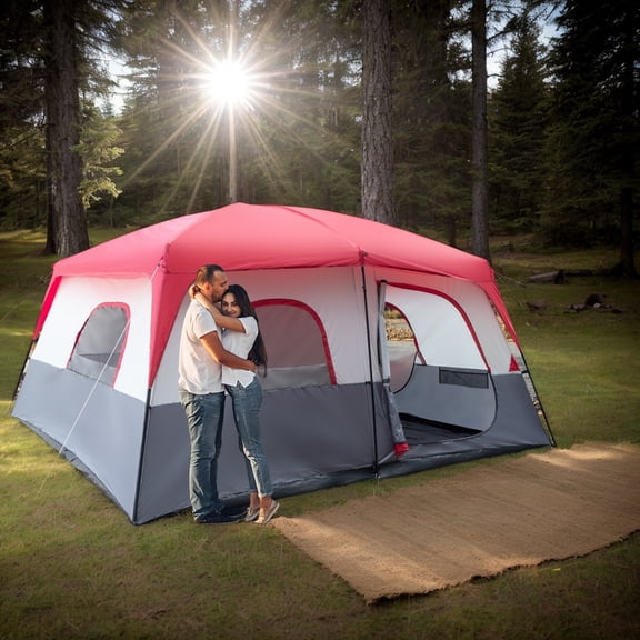430*430*210cm Polyester Cloth Fiberglass Poles Can Accommodate 14 People Camping Tent Red And White