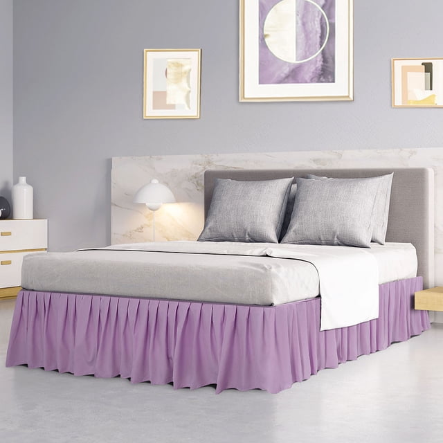 PiccoCasa Brushed Microfiber Bed Skirt, Elastic Dust Ruffle, Full Light Purple