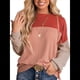 thumbnail image 1 of Moda para Mujer 2025, Camisetas Holgadas Informales de Punto con Cuello Redondo y Larga con Bloques de Color Rojo L, 1 of 10
