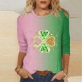 thumbnail image 1 of Meichang Hauts à Manches 3/4 pour Femmes T-Shirts de la Saint-Patrick Trèfle à Quatre Feuilles Imprimé T-Shirts Col Rond Printemps, 1 of 4