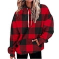 thumbnail image 2 of Jinhomg Women's Plus Size Hoodies Trendy Oversized Plaid Print Sweatshirt Loose Comfy Long Sleeve Drawstring Hoodie with Kangaroo Pocket Fall Saving Red L, 2 of 5