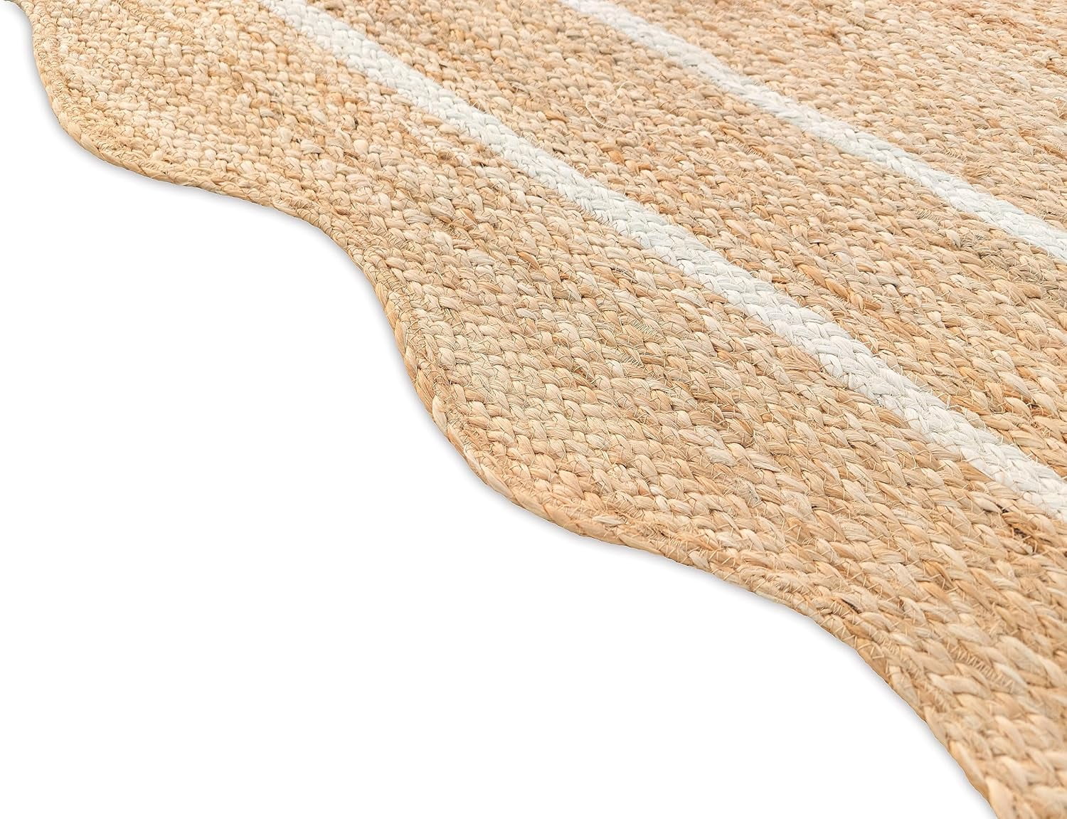 Weaving Village Wave Scalloped Natural Jute Rug Boho Jute Rug Entryway Runner Rug Farmhouse Scallop Rug, Off White (8'x10')
