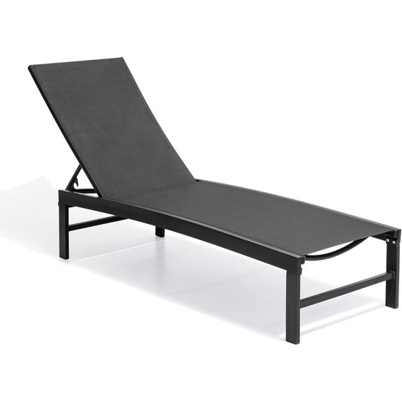 Crestlive Products Outdoor Lounge Chairs, Aluminum Pool Chaise Lounge Chairs, Adjustable Five-Position Tanning Recliner, All Weather for Patio, Beach, Yard, Pool (1PC Black)
