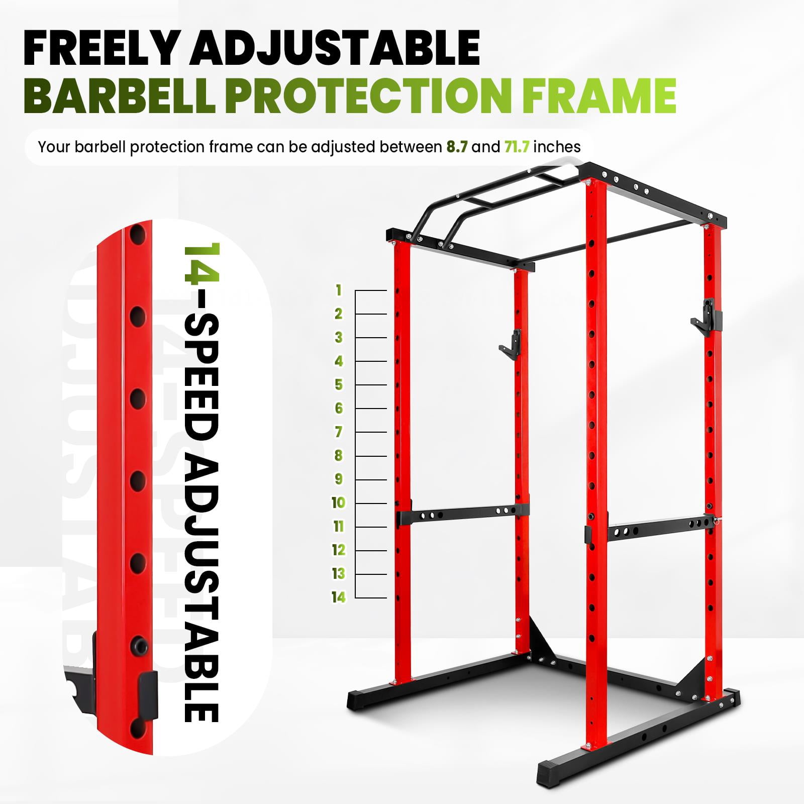 44.1 In L X 45.7 In W X 81.5 In H Gym Power Cage,Red Squat Rack With 661 Lbs Capacity,16 Position Height Adjustment And Protection Frame,Red Power Cage For Weightlifting Or Glute Training,Red