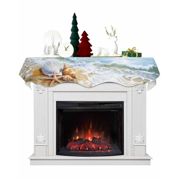 Coastal Fireplace Mantel Scarf Table Runner, Summer Beach Nautical Starfish Seaside Winter Garland Mantel Top Tablerunners Dresser Scarves Cover Decorations for Windows Party Living Room 90''x17''