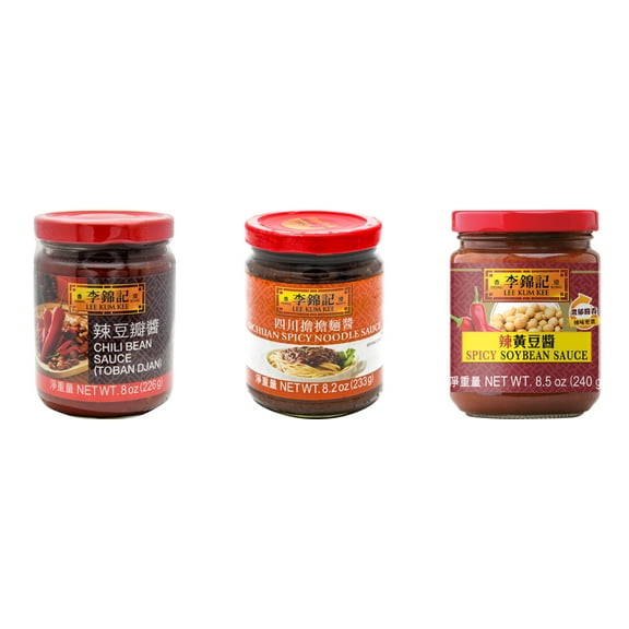 3 Pack Lee Kum Kee Cooking Sauce, 3 Flavors(Chili Bean Sauce,Sichuan Spicy Noodle Sauce,Spicy Soybean Sauce) Plus NineChef Brand Long Handle Coffee Spoon