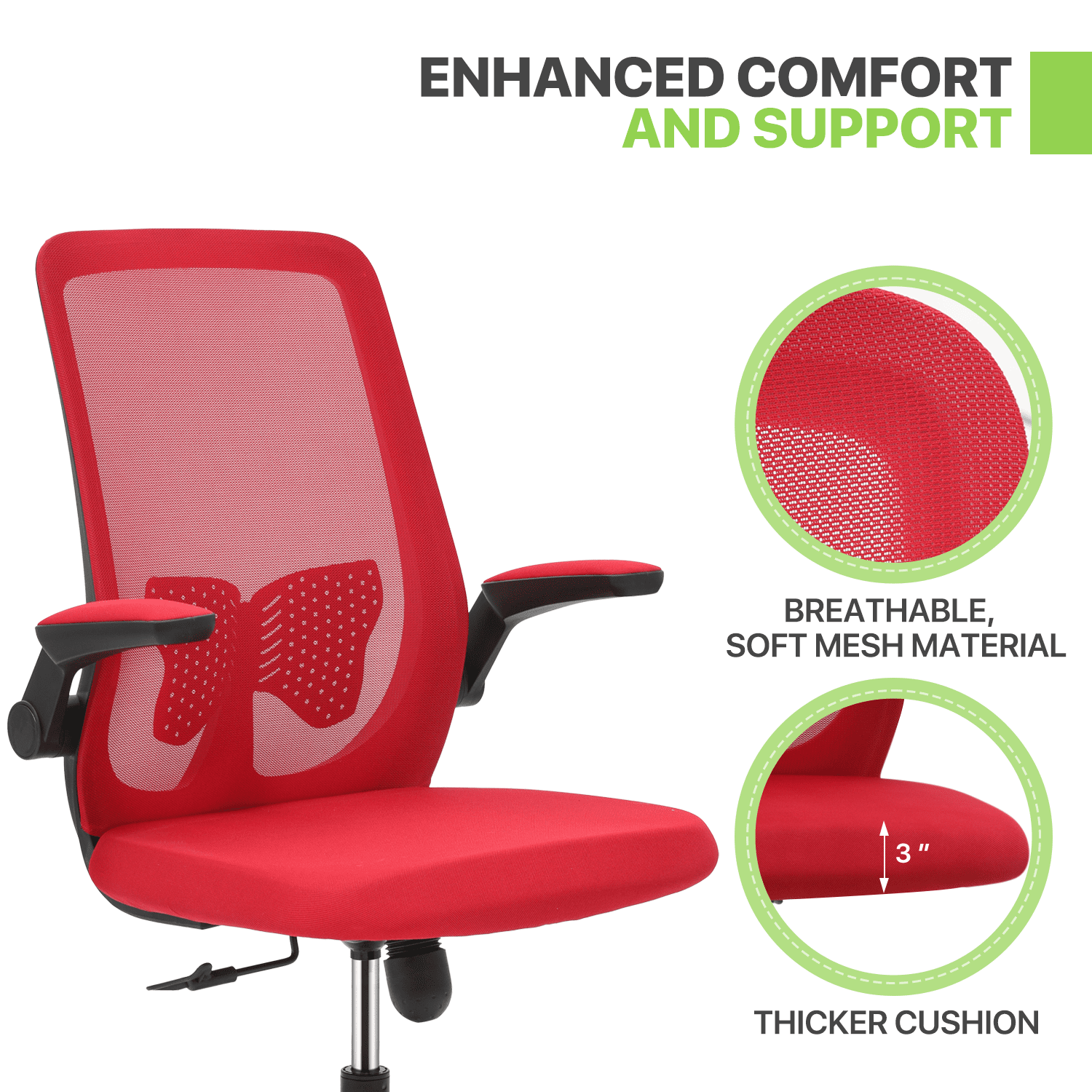 Magshion Set of 2 Office Task Chair, Ergonomic Adjustable Reception Seat with Backrest Flip-Up Arms Lumbar Support, Red