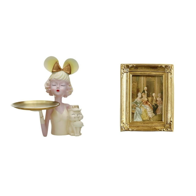 Estatua con bandeja para guardar llaves,Estatua de niña con bandeja para guardar llaves coleccionable,Escultura decorativa de resina para decoración del hogar,Marco de fotos,Soporte para