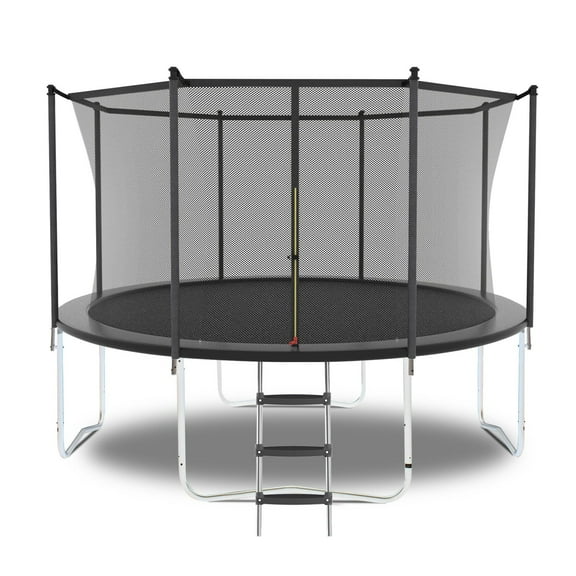 Seizeen 10FT Kids Trampoline with Enclosure, Outdoor Trampolines High Steel Support, Lawn Garden Yard Trampolines w/Ladder