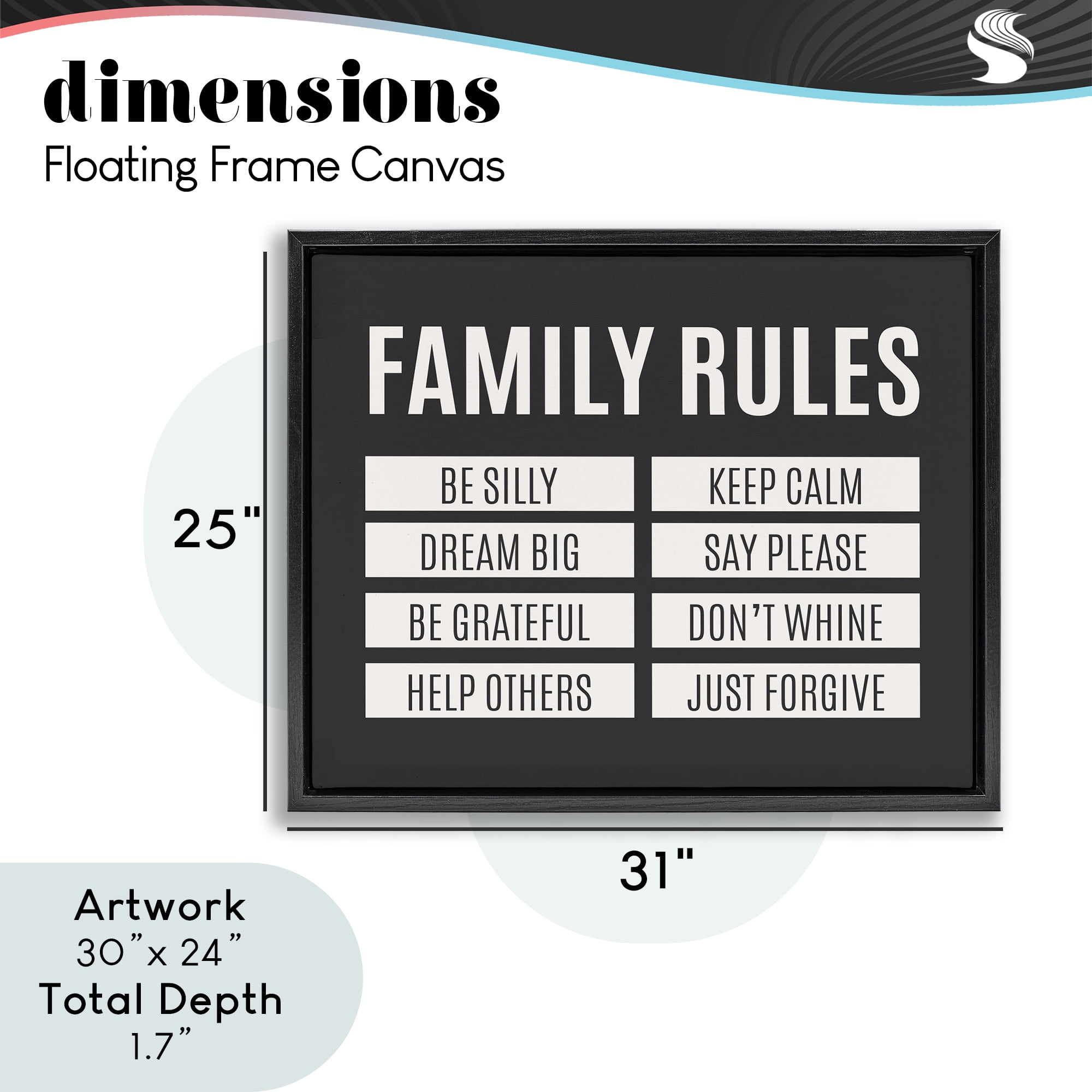 Stupell Industries Family Rules Simple Black Black Framed Floater Canvas Wall Art, design by SD Graphics Studio