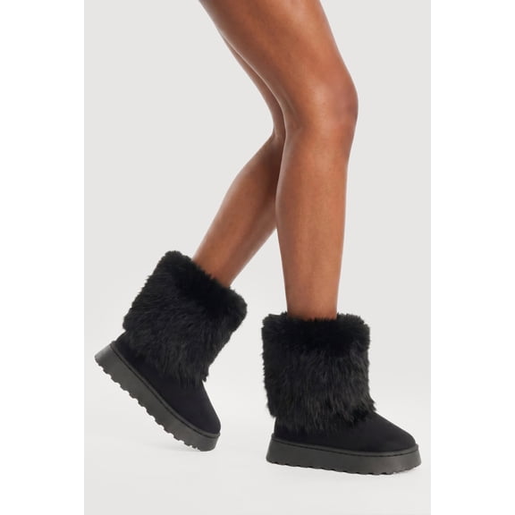 Women's Faux Fur Cuff Low Platform Boots