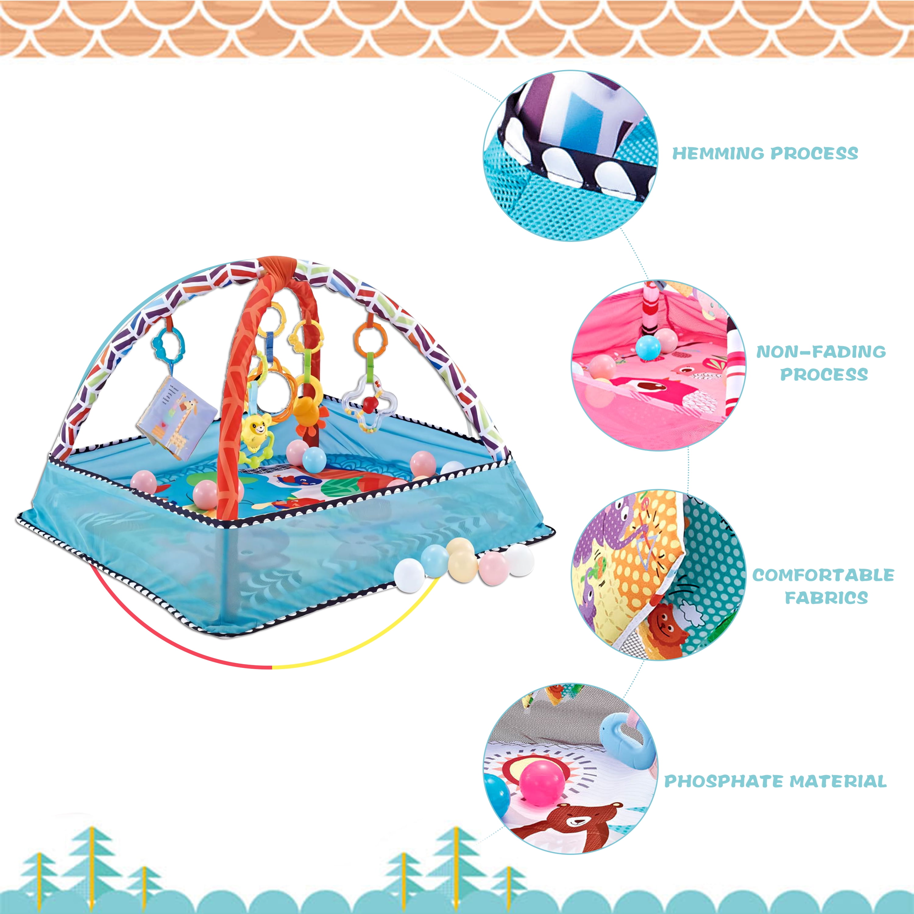 Ltrototea Playpen Play Mat in Blue，Compact Packaging, Space-Saving, Includes Ocean Balls for Baby's Immersive Fun