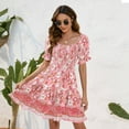 thumbnail image 4 of Summer Saving Wycnly Womens Dresses Beach Holiday Vintage Bohemian Floral Elastic Waist Ruffle Swing Midi Sundress Summer Daisy Print Square Neck Short Sleeve Formal Knee-Length Dress Pink XXL, 4 of 7