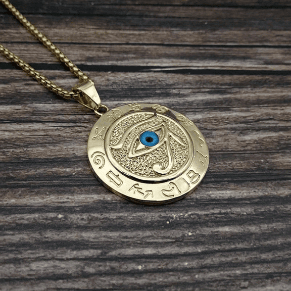 1pc Ancient Egyptian Eye of Horus Pendant Necklace Hip Hop Men's Accessories The Eye Of Horus Eagle Head Divine Eye Necklace,Golden
