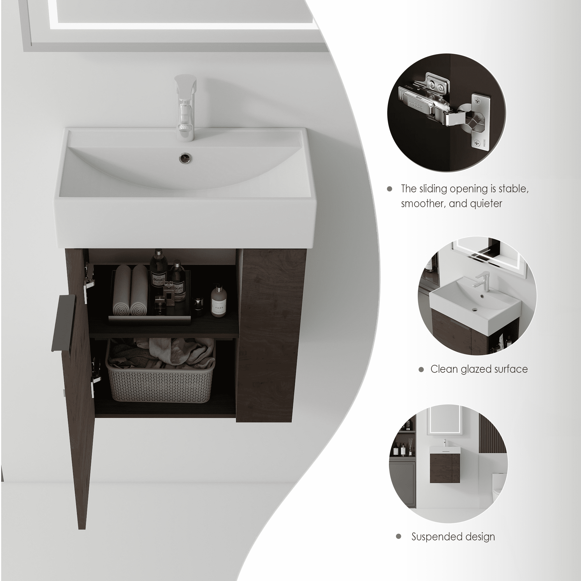 Leumius 21.6" Floating Bathroom Vanity with Ceramic Sink,Floating Bathroom Sink Cabinet for Small Space,Bathroom,Brown