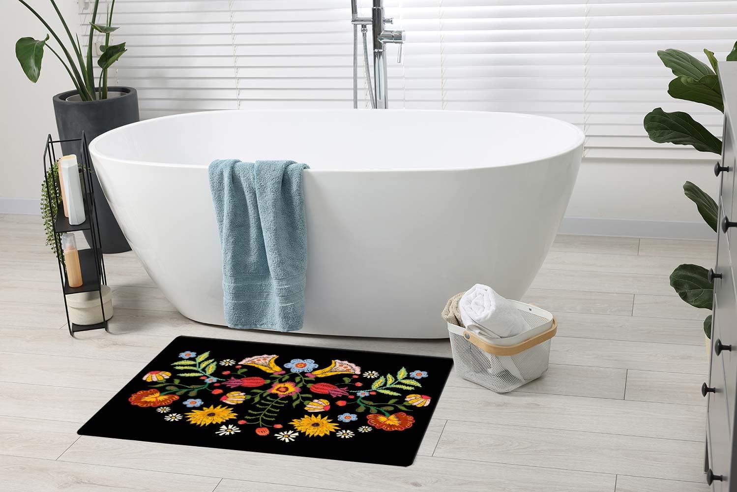Embroidery Ethnic Pattern Colorful Bath Rugs 16x24 Inch Non Slip Bath Mat Quick Dry Absorbent Thin Bath Rug Fit Under Door Washable Bath Floor Rugs for Bathroom Bathtub Shower Sink,Multi 2