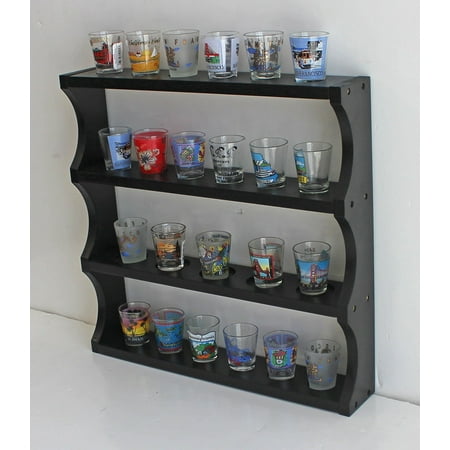 Shot Glass Display Rack Curio Wall Shelf (Walnut Finish ...