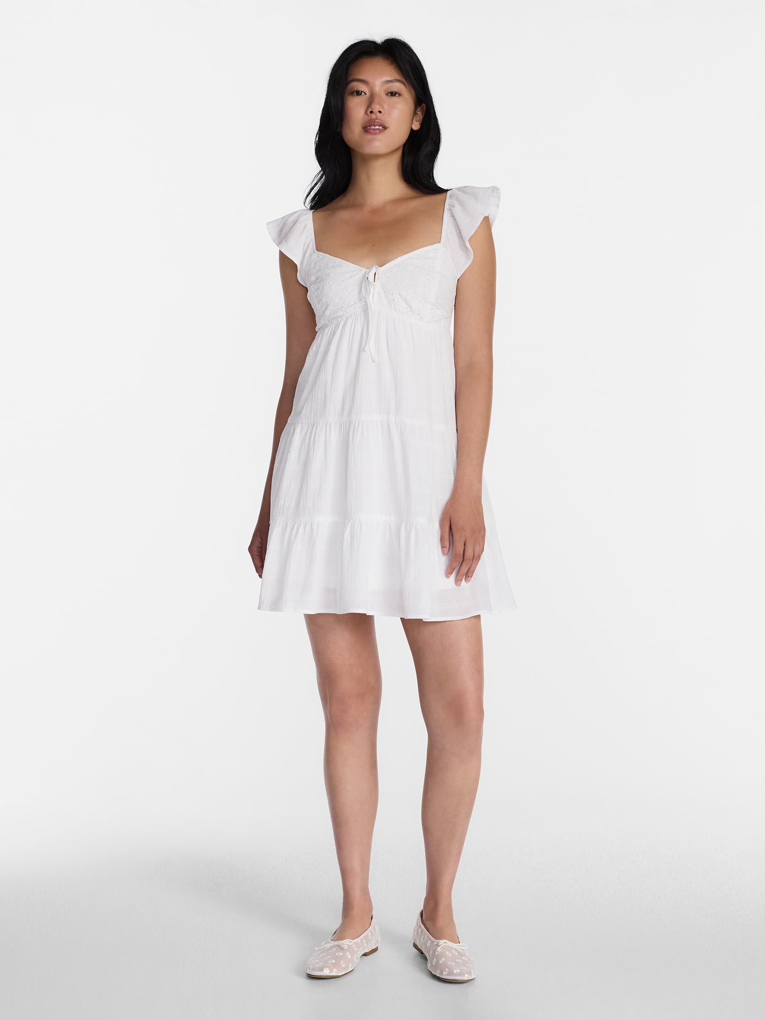 No Boundaries Tiered Cotton Dress with Flutter Sleeves, Women’s XXS-XXL