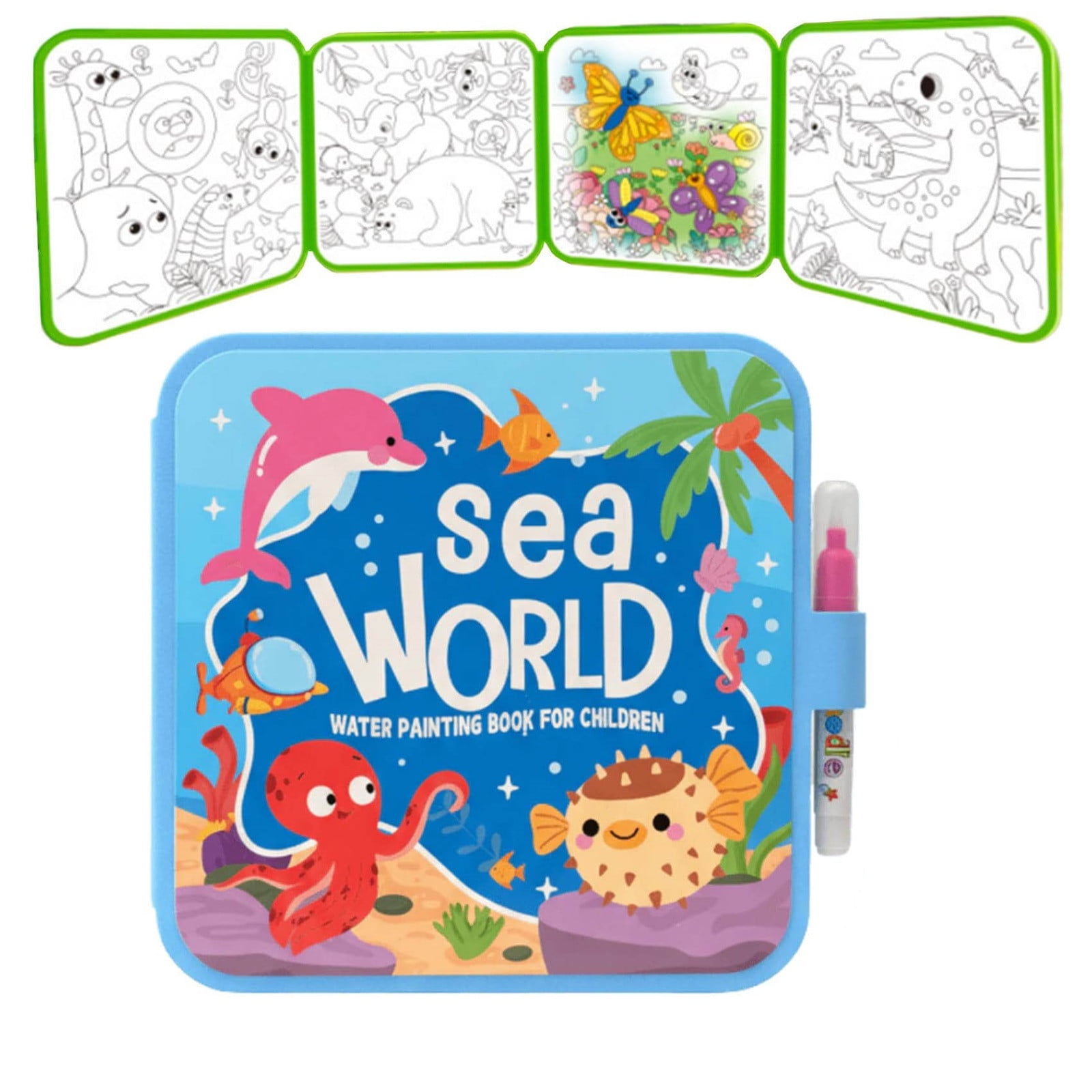 3PC Reusable Water Coloring Book For Kids With No-Mess Painting, Magic Reveal Colors And Included Water Pen, Educational Art Activity For Toddlers And Children, Canvas Material, 8.7X8.7In