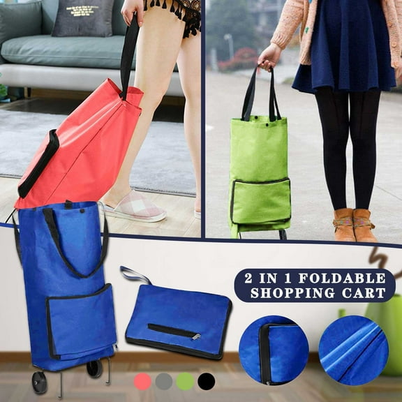 Foldable Shopping Cart with Hideaway Wheels Large Capacity Tug Cart for Groceries and Errands, Collapsible Design for Easy Storage and Transport FAJHHA | Black