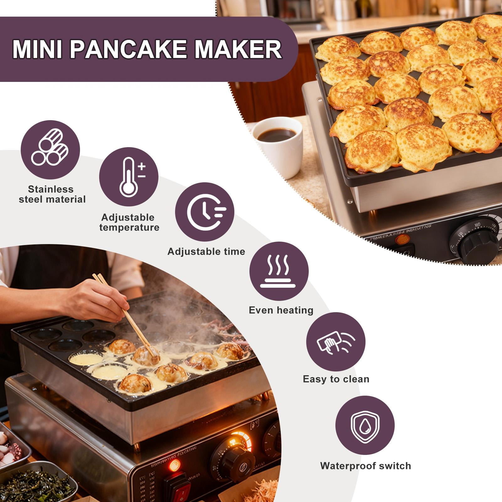 50PCS Muffin Waffle Maker,Pancake Machine With 110V Plug,Fast Preheating And Dual Zone Control,Mini Pancake Maker For Night Market Or Coffee Shop,201 Stainless Steel