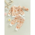thumbnail image 4 of Bagilaanoe 3Pcs Toddler Baby Girl Long Pants Set Floral Print Long Sleeve Sweatshirt Pullover Tops + Trousers + Headband 6M 12M 18M 24M 3T Kids Fall Casual Sweatsuit, 4 of 8