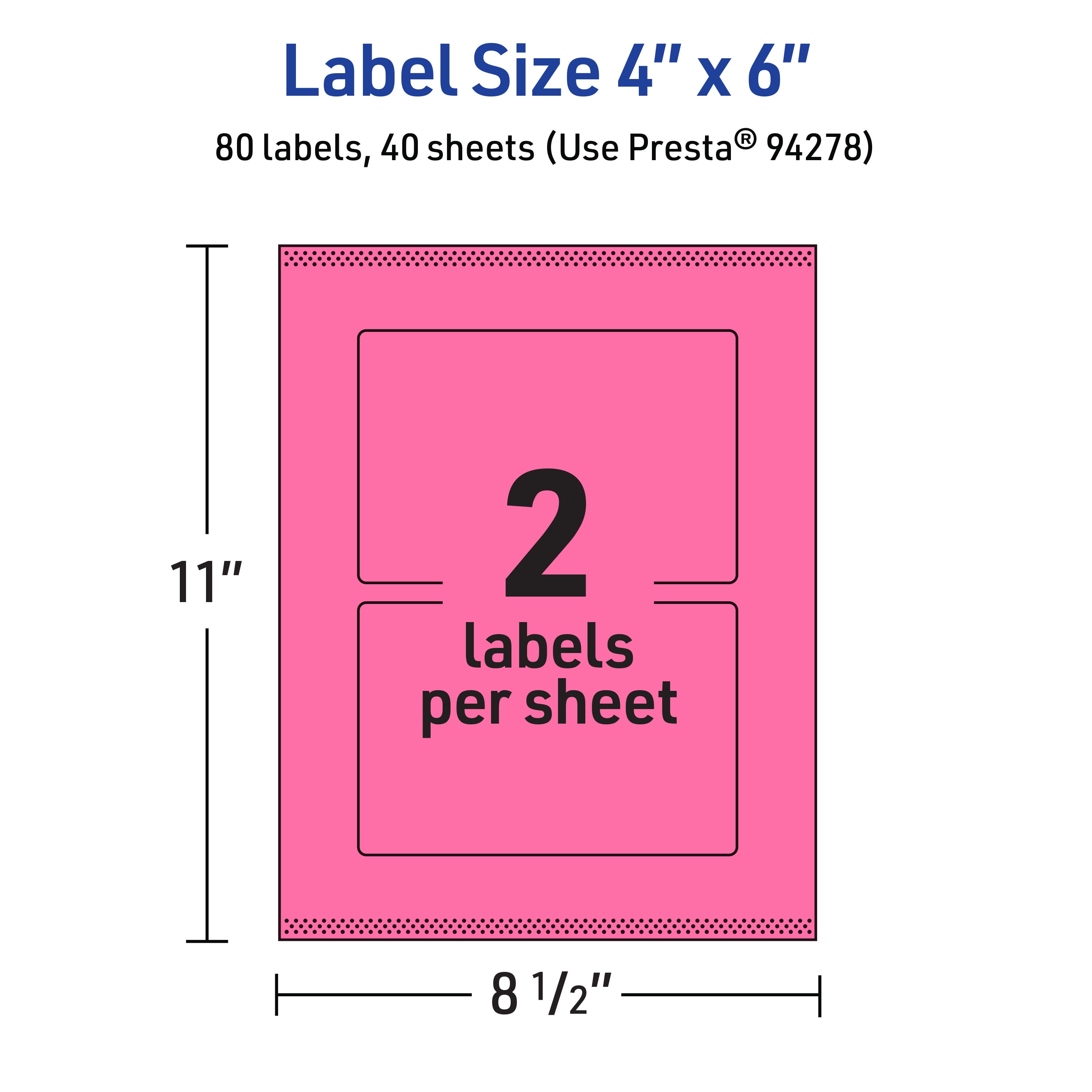 Avery Printable Rectangle Labels, Bright Pink, 4" x 6", 80ct