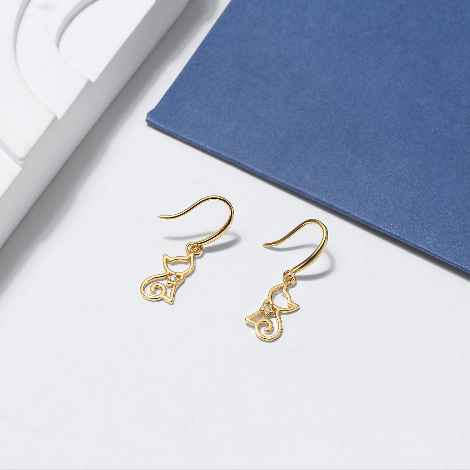Kitty Cat Hook Dangle Earrings for Women Sterling Silver Ginger Lyne Collection