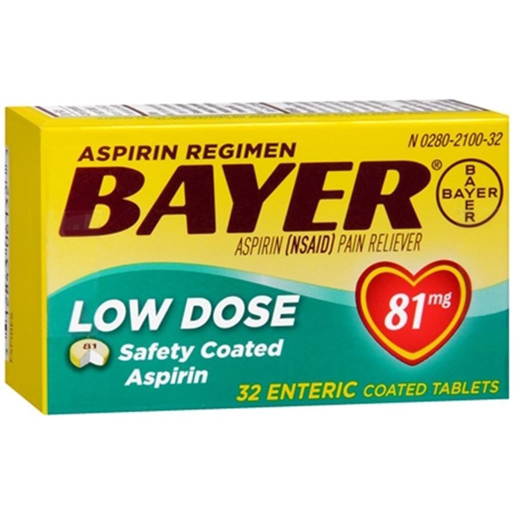 Bayer (NSAID) Low Dose (3Pack) Safety Coated Aspirin, 81 mg Box of 32 Tablets (Set of 3