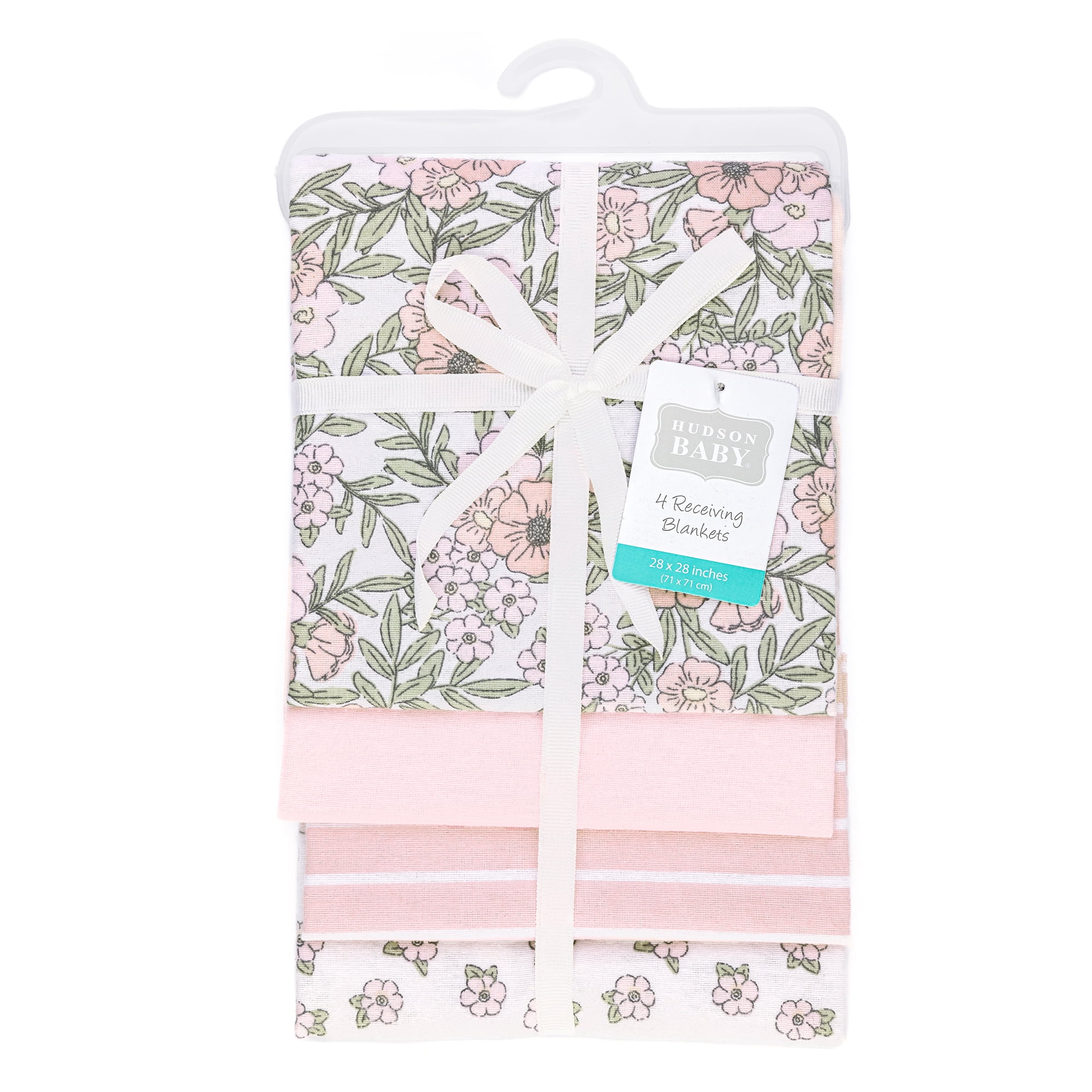 Hudson Baby Unisex Baby Cotton Poly Flannel Receiving Blankets, Soft Pink Floral, One Size